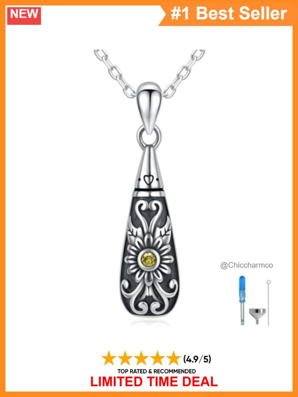 925 Sterling Silver Urn Pendant Necklace Teardrop Cremation Jewelry for Ashes